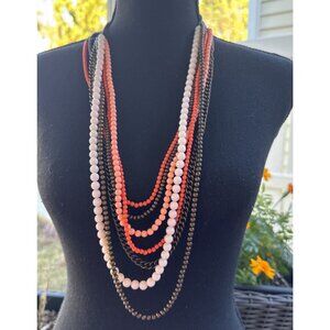 Cara NY 36" Long Layered Beads Pink Orange Copper Statement Necklace NEW